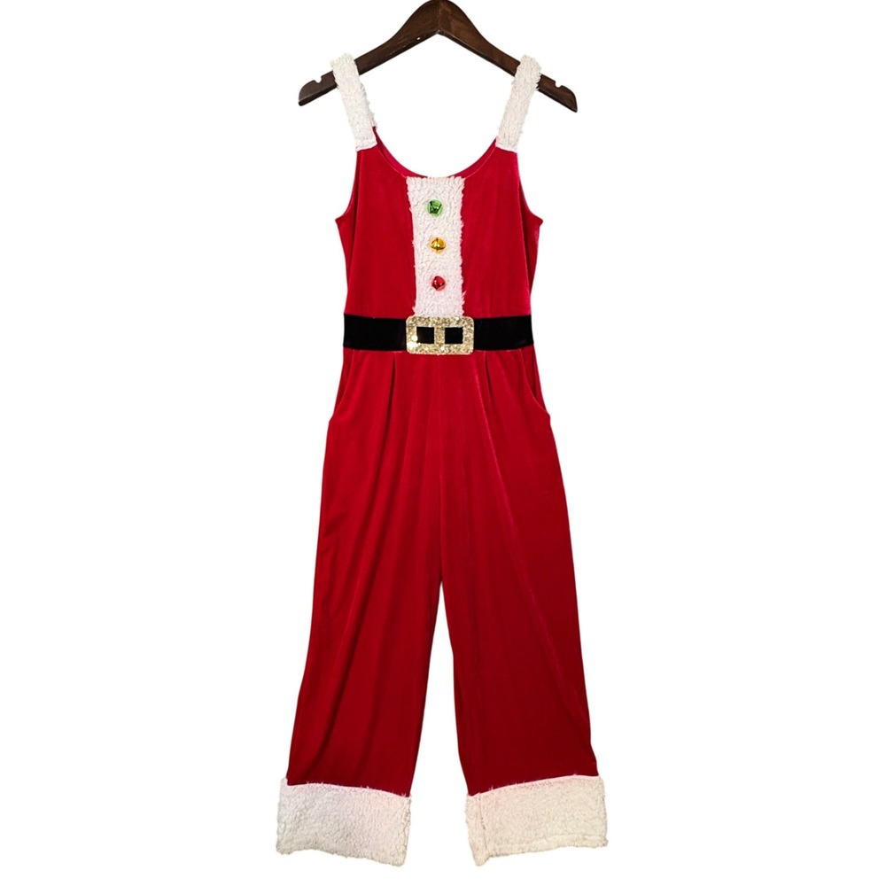 Love on a Hanger Santa Jumpsuit XS Red White Fuzzy‎ Trim Holiday Bodysuit